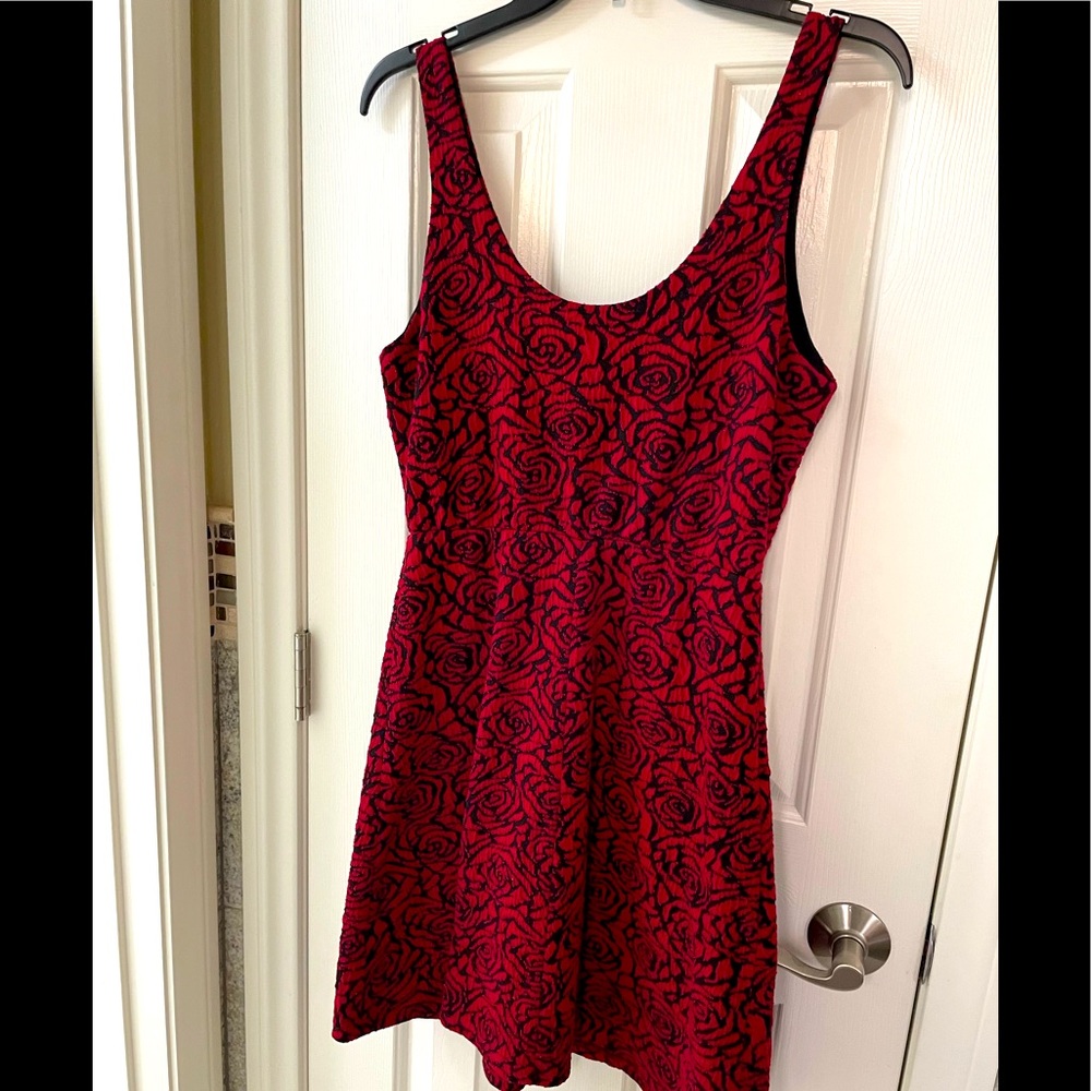 Wine & Black Rose Printed Dress